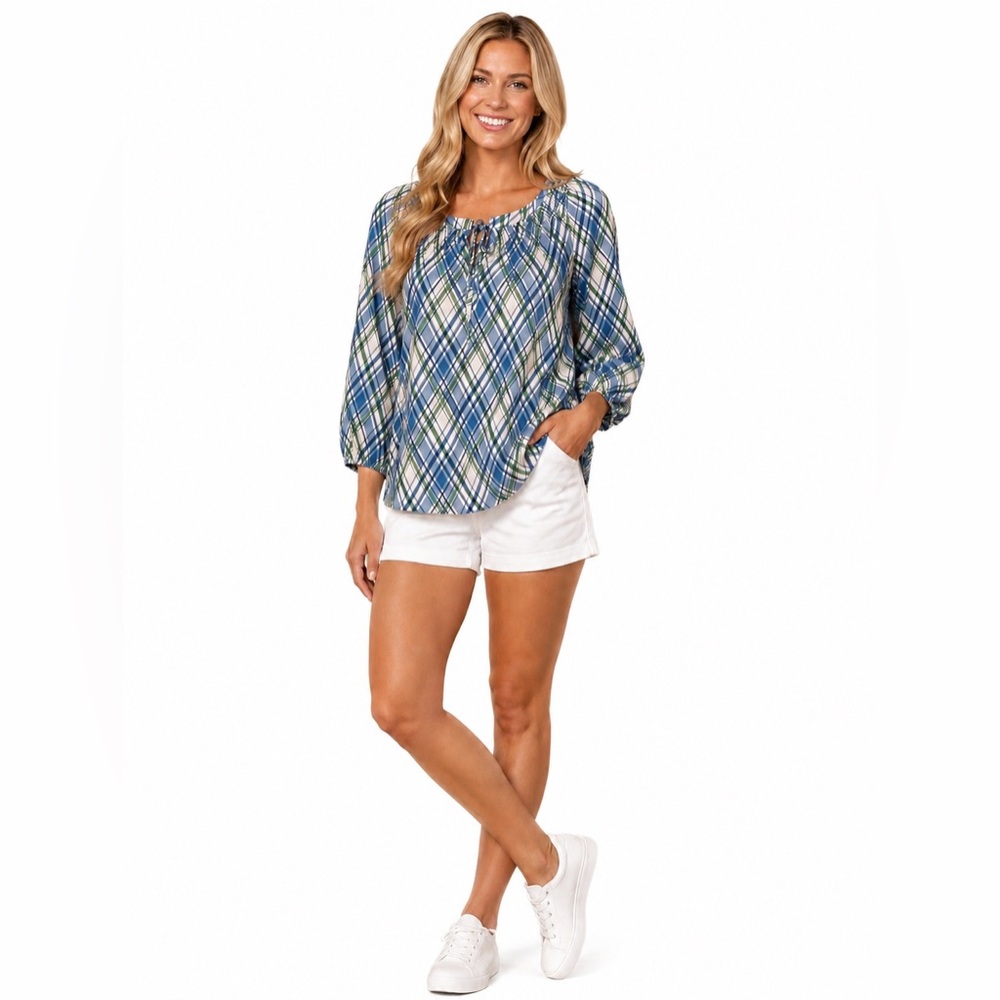 Plaid tie front blouse - Picture 1 of 5